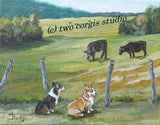 Artwork Corgi Matted Print 8 x 10 from the Painting PASTURE PALS