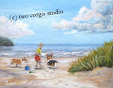 Artwork Corgi Matted Print 8 x 10 from the Painting SEASIDE PLAY