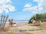 Artwork Corgi Matted Print 8 x 10 from the Painting SEASIDE ROMP
