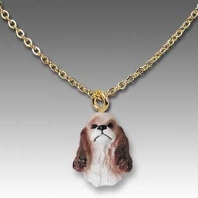Dog on Chain COCKER SPANIEL BRN/WHT Resin Dog Head Necklace Pendant