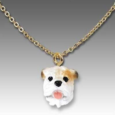 Dog on Chain BULLDOG WHITE Resin Dog Head Necklace Pendant