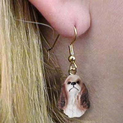 Dangle Style COCKER SPANIEL BRN/WHT Dog Head Resin Earrings Jewelry