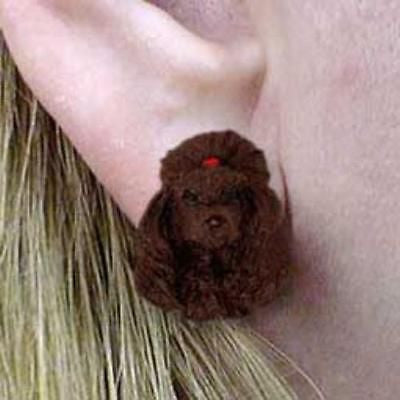 Post Style POODLE CHOCOLATE Resin Dog Head Post Earrings