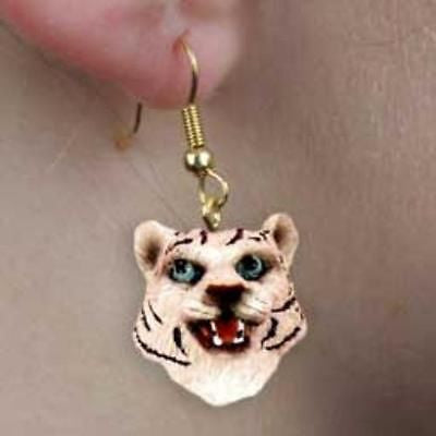 Animal Wildlife TIGER WHITE Head Resin Dangle Earrings...Clearance Priced