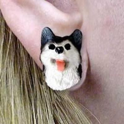 Post Style SIBERIAN HUSKY B/W Dark Eyes Resin Dog Head Post Earrings