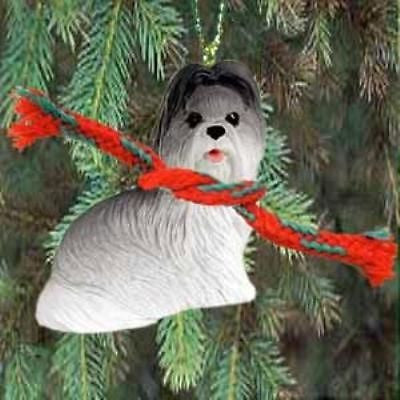 Small Resin SHIH TZU GREY/WHITE Dog Breed Miniature Christmas Ornament