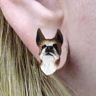 Post Style BOXER BRINDLE Resin Dog Head Post Earrings