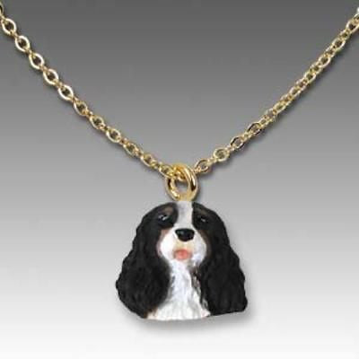 Dog on Chain CAVALIER KING CHARLES TRI Resin Dog Head Necklace Pendant