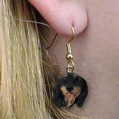 Dangle Style DACHSHUND LONGHAIR BLK Dog Head Resin Earrings Jewelry