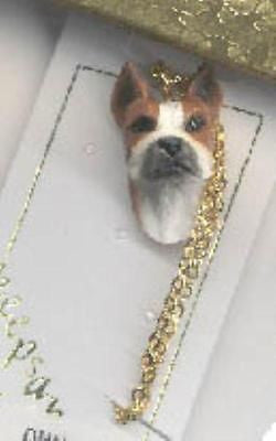 Dog on Chain BOXER FAWN Resin Dog Head Necklace Pendant