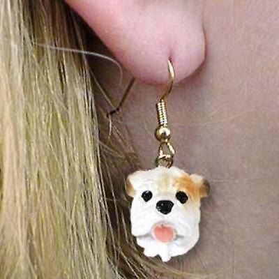 Dangle Style BULLDOG WHITE Dog Head Resin Earrings Jewelry