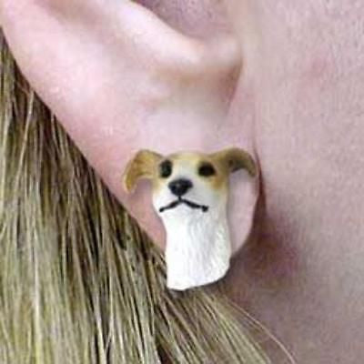 Post Style GREYHOUND TAN/WHITE Resin Dog Head Post Earrings