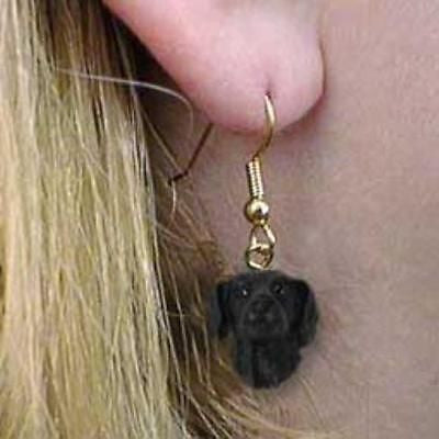 Dangle Style FLAT-COAT RETRIEVER Dog Head Resin Earrings Jewelry