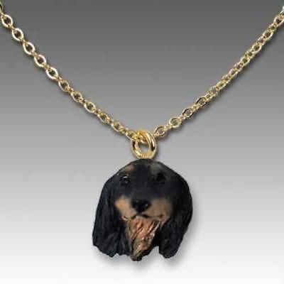 Dog on Chain DACHSHUND LONGHAIR BLACK Resin Dog Head Necklace Pendant