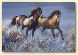 Xmas Cards Galloping HORSE PAIR Snow Scene Holiday Cards 10 per box