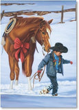 Xmas Cards Young Girl w/CHESTNUT HORSE Holiday Cards 10 per box