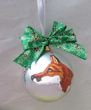 Artist Painted RED FOX HEAD PROFILE 3" Silver Ball Christmas Ornament GORGEOUS!