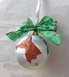 Artist Painted RED FOX HEAD PROFILE 3" Silver Ball Christmas Ornament GORGEOUS!