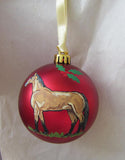 Artist Painted BUCKSKIN HORSE Horse Red 3" Ball Christmas Ornament