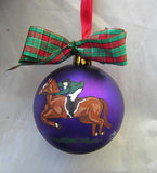 Artist Painted HORSE/RIDER JUMPER Chestnut Horse Purple Ball Ornament NICE!