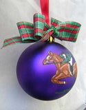 Artist Painted HORSE/RIDER JUMPER Chestnut Horse Purple Ball Ornament NICE!
