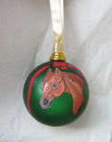 Artist Painted HORSE HEAD CHESTNUT Green Small Ball Christmas Ornament