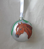 Artist Painted HORSE HEAD CHESTNUT II Silver Small Ball Christmas Ornament
