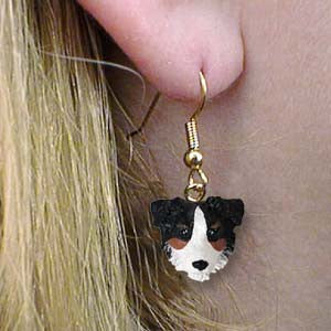 Dangle Style AUSTRALIAN SHEPHERD TRI Dog Head Resin Earrings Jewelry