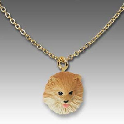 Dog on Chain POMERANIAN RED Resin Dog Head Necklace Pendant