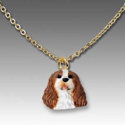 Dog on Chain CAVALIER KING CHARLES RED Resin Dog Head Necklace Pendant