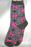 Horse Adult Socks DAMASK HORSE PINK/GREY size Medium Made in USA