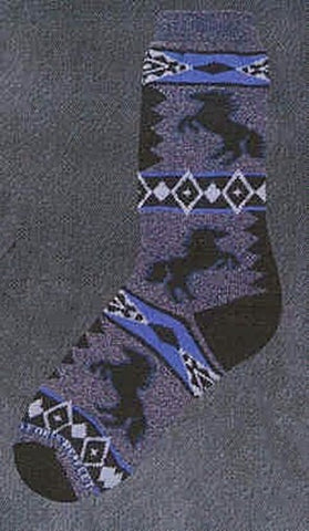 Horse Adult Cushioned Socks HORSE BLANKET Blue size M