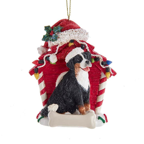 Cute BERNESE MOUNTAIN DOG in Red Dog House Resin Xmas Ornament