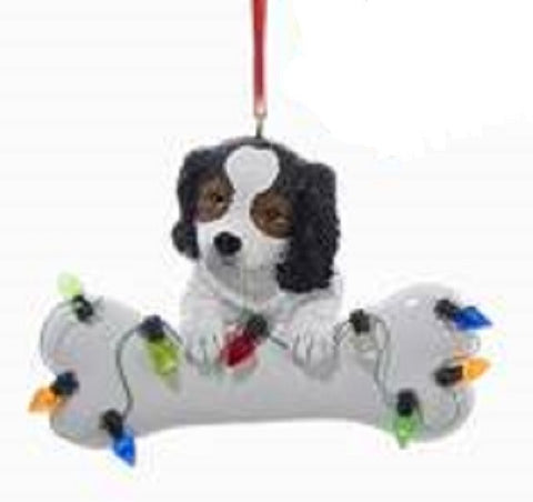 DogBone CAVALIER KING CHARLES TRI w/Bone Xmas Ornament RETIRED