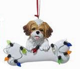 DogBone SHIH TZU BROWN w/Dog Bone Resin Christmas Ornament