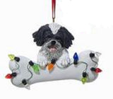 DogBone SHIH TZU BW w/Dog Bone Resin Christmas Ornament