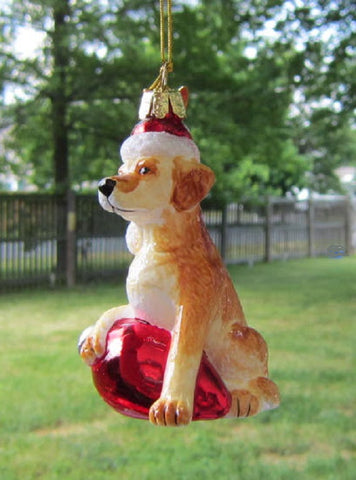 Glass Ornament LAB RETRIEVER YELLOW w/Holiday Bulb Xmas Retired