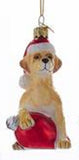 Glass Ornament LAB RETRIEVER YELLOW w/Holiday Bulb Xmas Retired