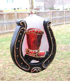 Blown Glass COWBOY BOOT Black Horseshoe Xmas Ornament...Clearance Priced