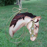 Tin HORSE HEAD Buckskin w/Jewel Accents Xmas Ornament...Clearance Priced