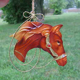 Tin HORSE HEAD Chestnut w/Jewel Accents Xmas Ornament...Clearance Priced
