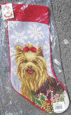 Xmas Stocking YORKSHIRE TERRIER Needlepoint Christmas Stocking NIP