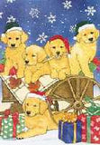 Ten Cards Pack GOLDEN PUPPIES In Cart Dog Breed Christmas Cards USA made