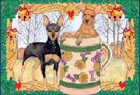 Ten Cards Pack MINIATURE PINSCHER Dog Breed Christmas Cards USA made