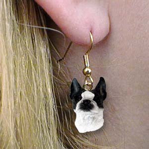 Dangle Style BOSTON TERRIER Dog Head Resin Earrings Jewelry