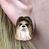 Post Style SHIH TZU BROWN Resin Dog Head Post Earrings