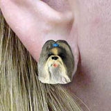 Post Style SHIH TZU MIXED COLOR Resin Dog Head Post Earrings