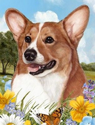 Outdoor Small Flag Welsh Corgi Red White Dog Summer Flowers Garden Flag