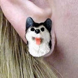 Post Style SIBERIAN HUSKY B/W Dark Eyes Resin Dog Head Post Earrings