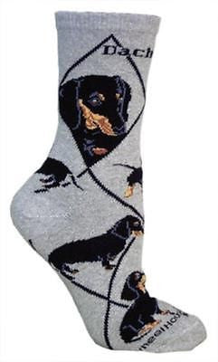 Adult Socks DACHSHUND BLACK Dog Breed Gray size Medium Made in USA